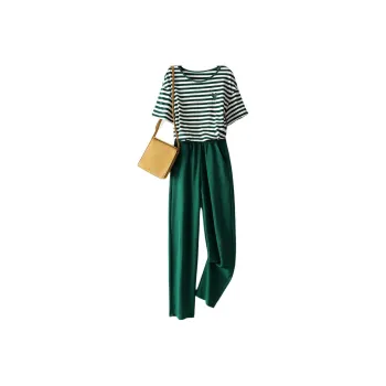 IHIMI Casual Suits Women's Green White Stripes+Green