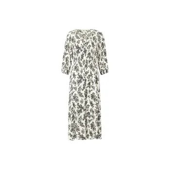GOELIA Long Sleeved Dress Women's Apricot With Black Camellia Print