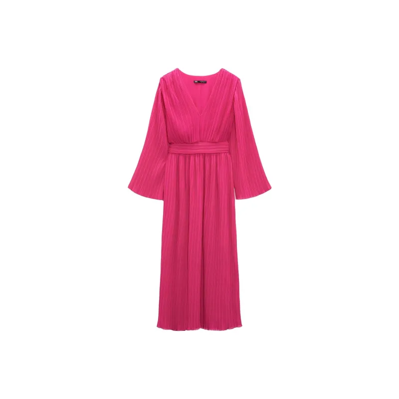 ZARA Long-Sleeved Dresses Women's Dark Purple Red-0