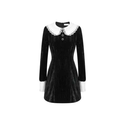 Three Quarters Long-Sleeved Dresses Women's Black