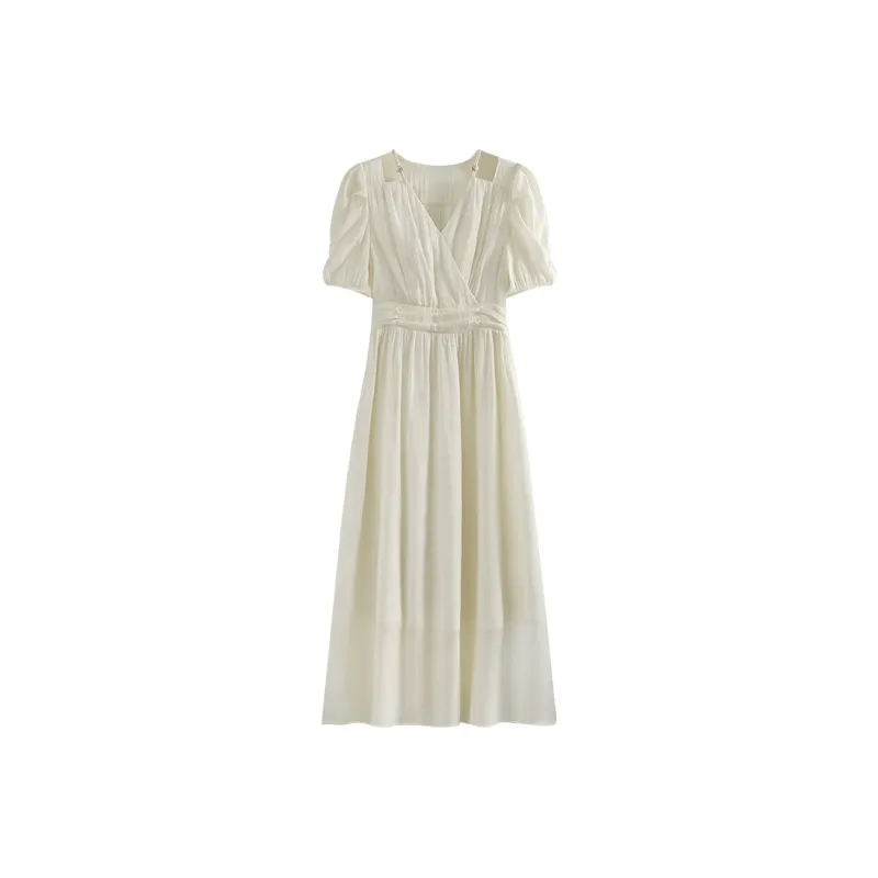 She Enjoys Short Sleeved Dress Women's Milk White-0