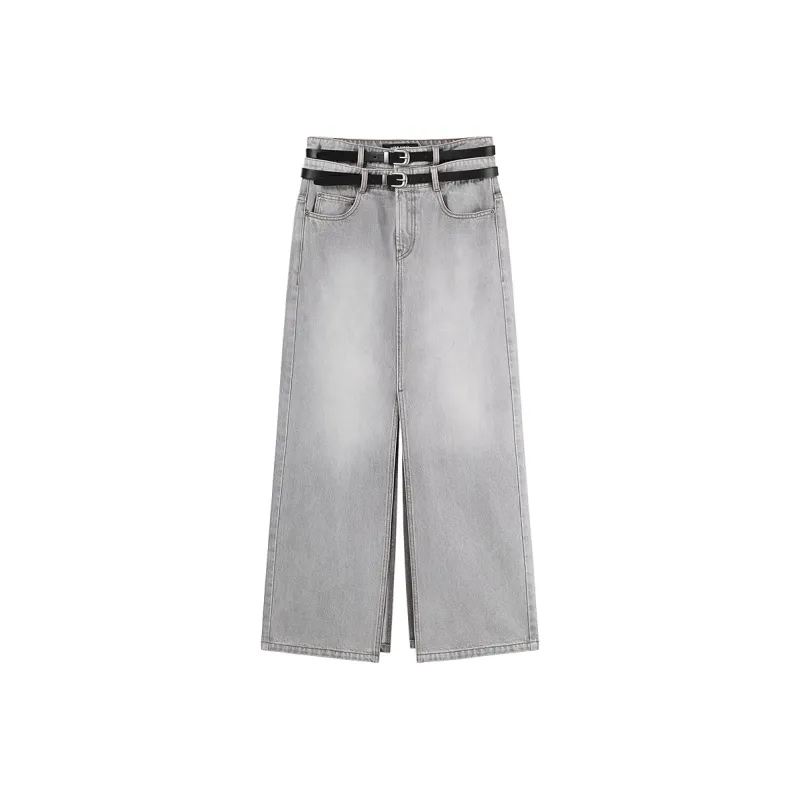 Miss Sixty Denim Long Skirts Women's Light Gray-0