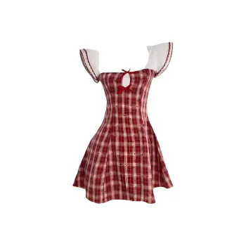 KKX Short Sleeved Dress Women's Red Plaid