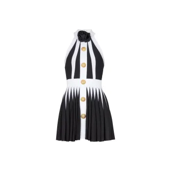 BALMAIN Floral appliqué Pleated Knit Minidress