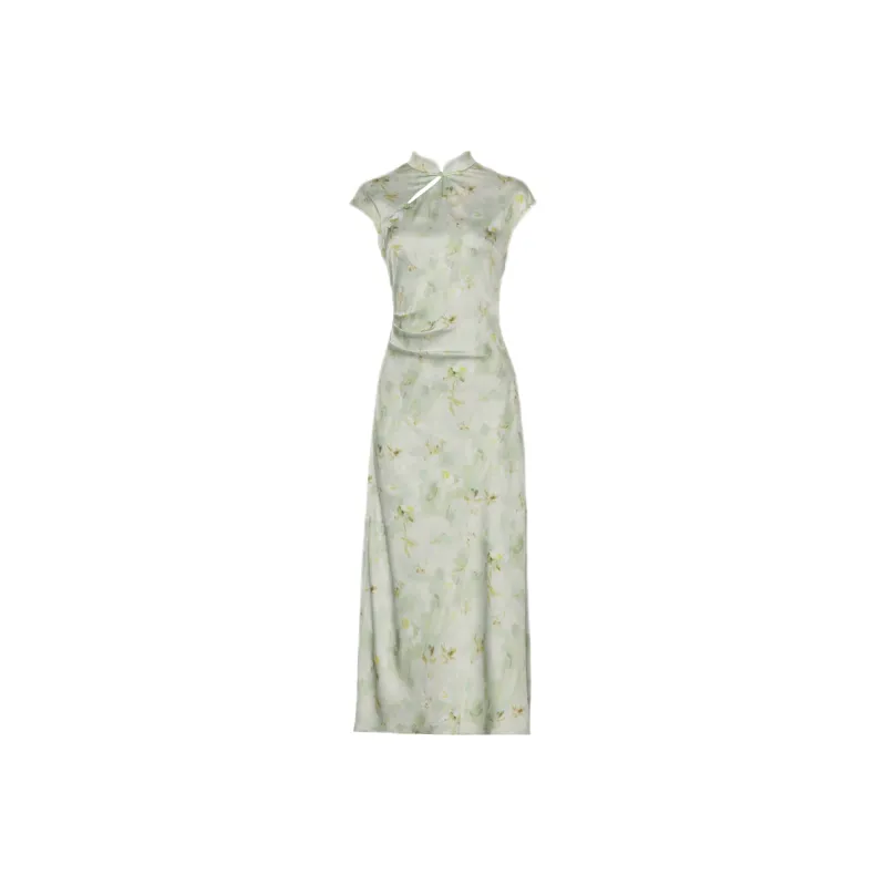 DPLAY Short Sleeved Dress Women's Green Shadow Floral-0