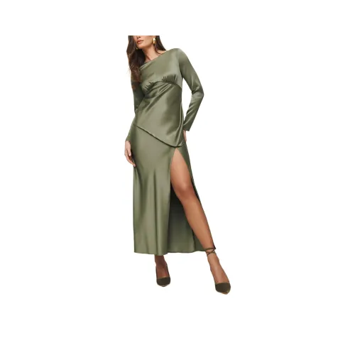 REFORMATION Naila Satin Dress Long-Sleeved Dresses Women's Aloe Vera Color