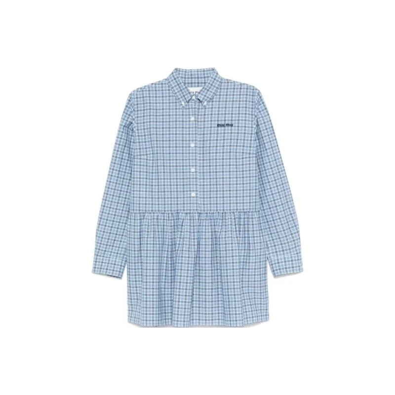 MIU MIU Check Shirt Celeste/Blue-0