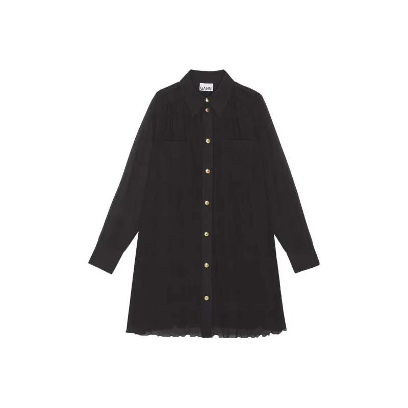 GANNI Georgette Straight point Collar Dress-0