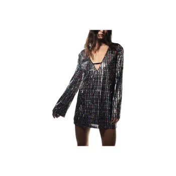 NASTY GAL Sequin Tunic Long Sleeve Mini Dress Long-Sleeved Dresses Women's Multicolor