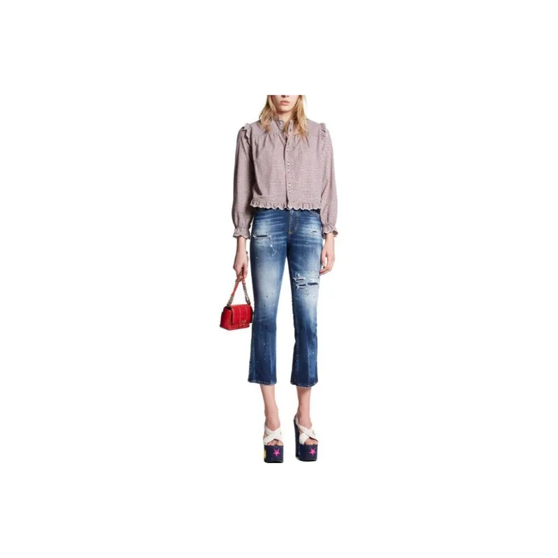 DSQUARED 2 High Waisted Distressed Flared Jeans-0
