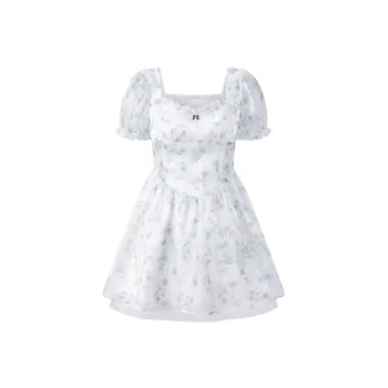 LEDIN Short Sleeved Dresses Women's Blue Print