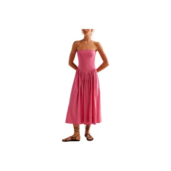 FREE PEOPLE Onda Drop-Waist Tube Midi Sleeveless Dress Women's Bubblegum Pink