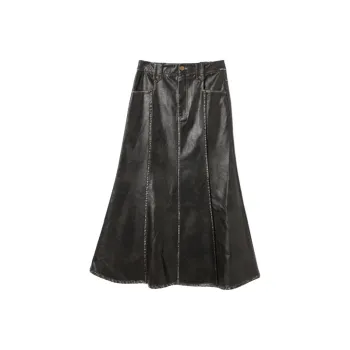 SETIROM Leather Long Skirt Women's Black