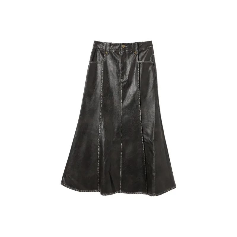 SETIROM Leather Long Skirt Women's Black-0