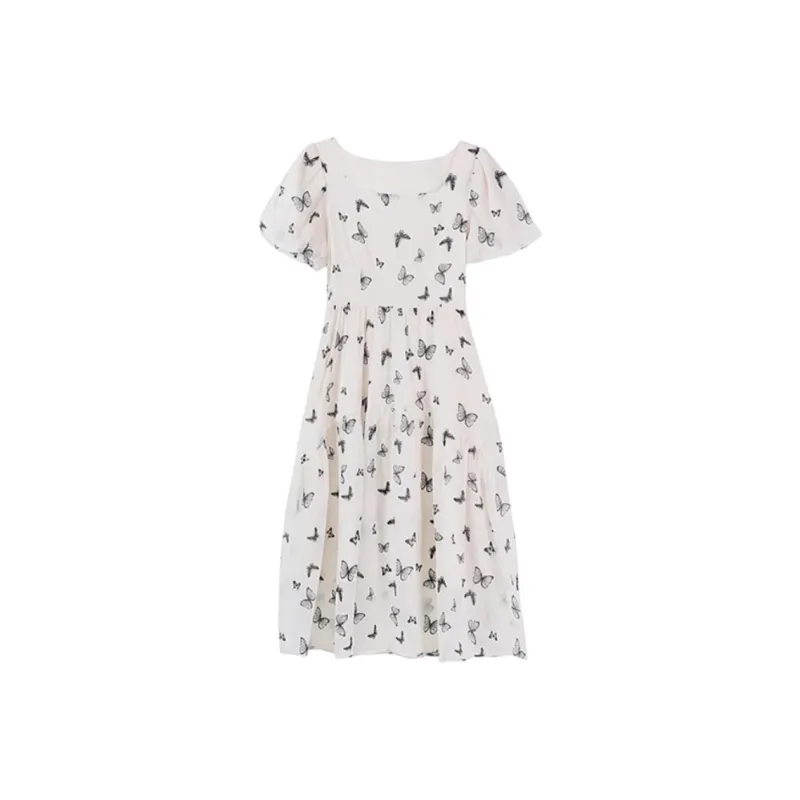 HUASJ Short Sleeved Dresses Women's Butterfly Print-0