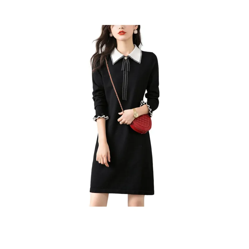 Mo Han Yi Mei Long Sleeved Dress Women's Black-0