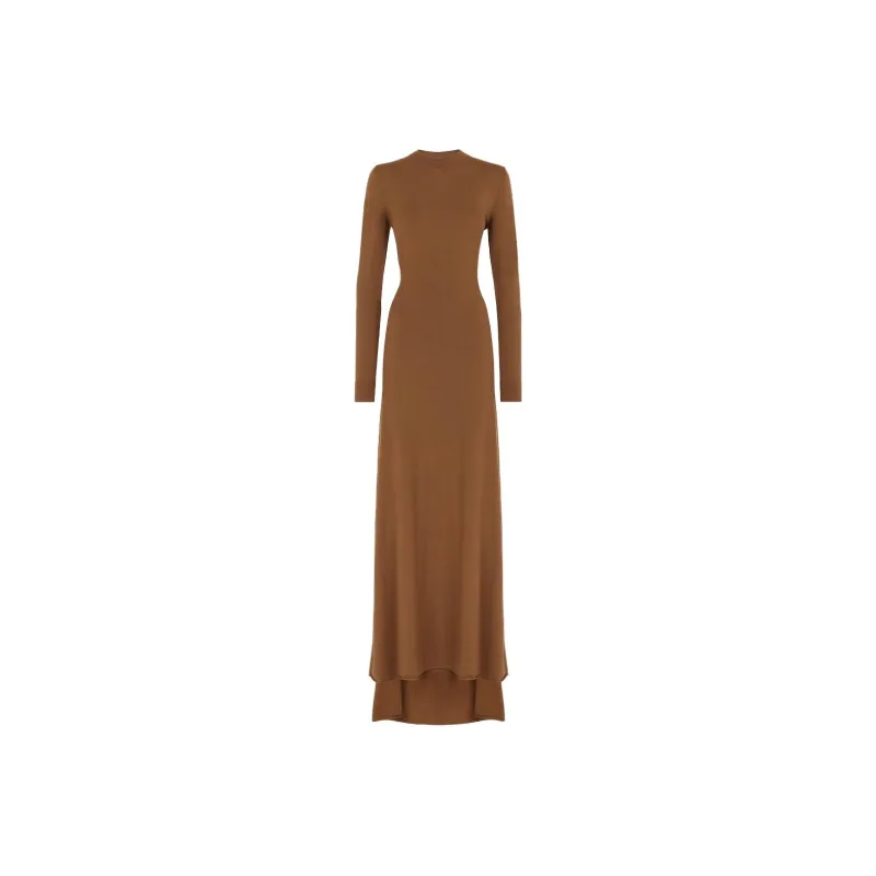 FENDI Brown Wool Dress Long Sleeved Dresses Women's Brown-0