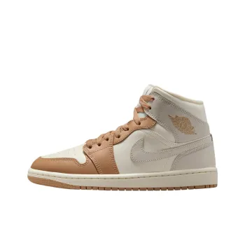 Jordan Air Jordan 1 Anti Slip Wear Resistant Mid Top Vintage Basketball Shoes Women's White Brown