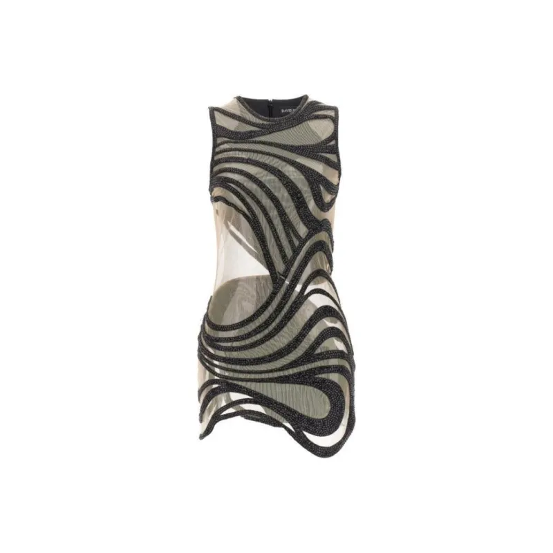 DAVID KOMA Crystal Wave And Tulle Mini Dress-0
