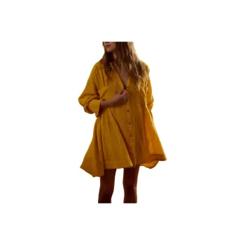 FREE PEOPLE The Voyager Shirtdress Long-Sleeved Dresses Women's Yolk Yellow