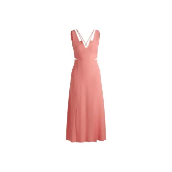 HUGO BOSS V Neck Dress With Cut Out Details Sleeveless Dress Women's Pink