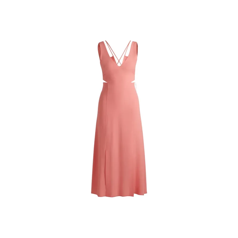 HUGO BOSS V Neck Dress With Cut Out Details Sleeveless Dress Women's Pink-0