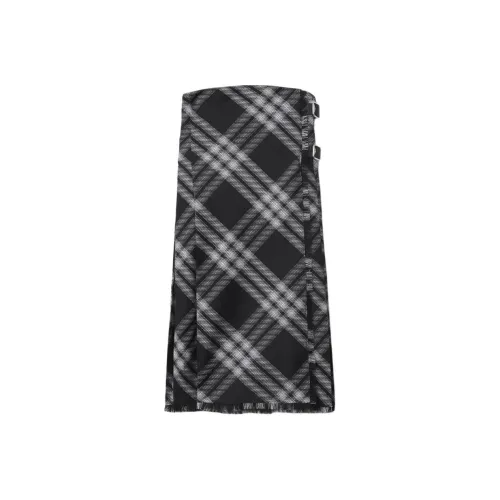 Burberry Checked Fringed Edge Midi Skirt