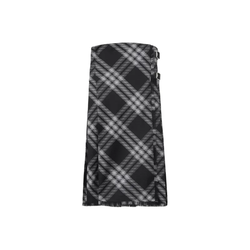 Burberry Checked Fringed Edge Midi Skirt-0