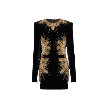 BALMAIN Dress With Pearl And Sequin Embroidery Long-Sleeved Dresses Women's Black