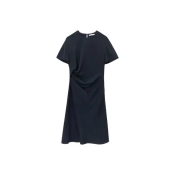 OVV Short Sleeved Dresses Women's Navy Blue Solid Color 10