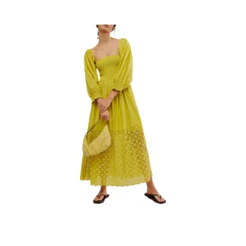 FREE PEOPLE Perfect Storm Midi Long-Sleeved Dresses Women's Citronelle/Lemon Yellow