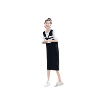 Cypress House Short Sleeved Dresses Women's Black Background With White Stripes