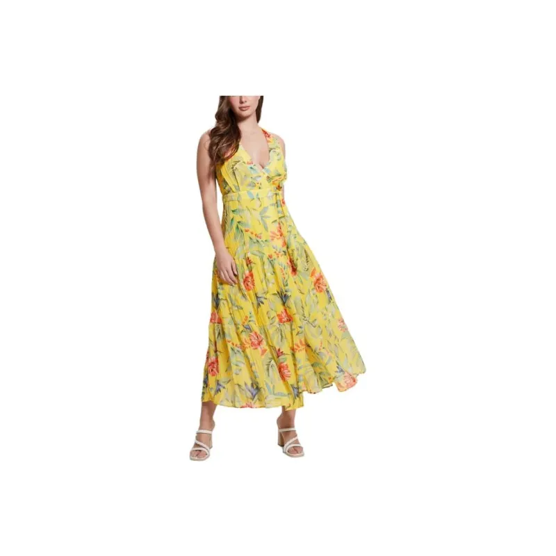 GUESS Eco Mara Wrap Maxi Dress Slip Dresses Women's Yellow-0