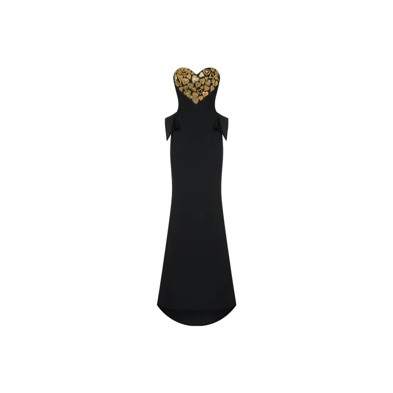 MOSCHINO Sweetheart neck Embroidered Maxi Dress-0