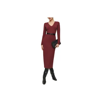 REFORMATION Amira Knit Dress Long-Sleeved Dresses Women's Burgundy