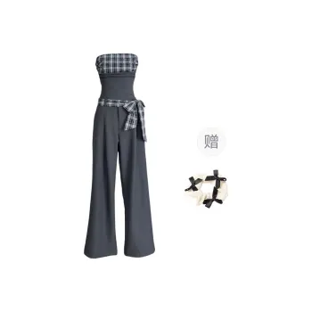 TURN UP Shirt Matching Set Women's Gray+Bowknot Hair Tie Comes With