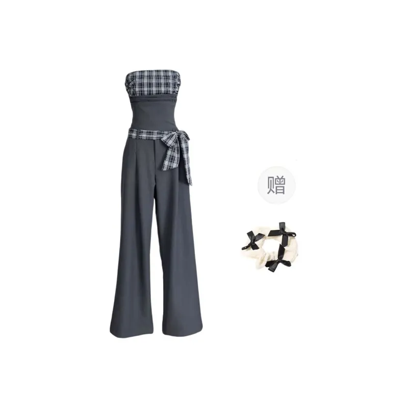TURN UP Shirt Matching Set Women's Gray+Bowknot Hair Tie Comes With-0