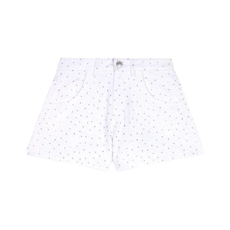 Maje Rhinestone-embellished Cotton Denim Shorts-0