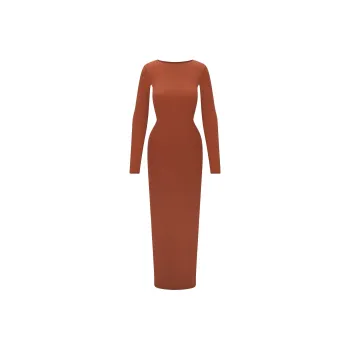 SKIMS FW24 FITS EVERYBODY LOW BACK LONG DRESS Long-Sleeved Dresses Women's SAFFRON/Saffron