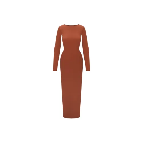 SKIMS FW24 FITS EVERYBODY LOW BACK LONG DRESS Long-Sleeved Dresses Women's SAFFRON/Saffron
