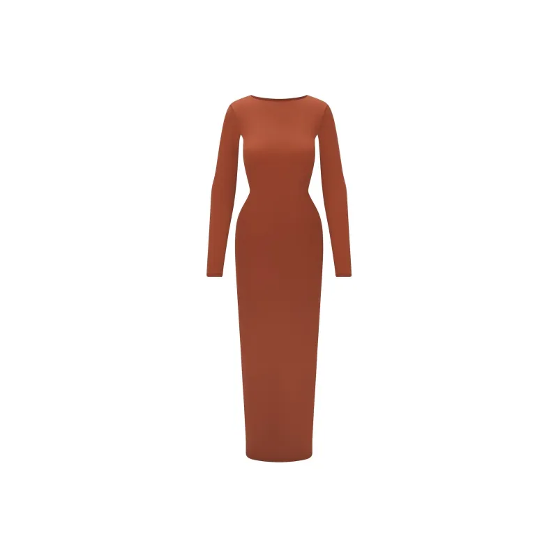 SKIMS FW24 FITS EVERYBODY LOW BACK LONG DRESS Long-Sleeved Dresses Women's SAFFRON/Saffron-0