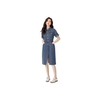 Mo Han Yi Mei Short Sleeved Dress Women's Denim Blue