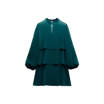 ZARA Long-Sleeved Dresses Women's Green Blue