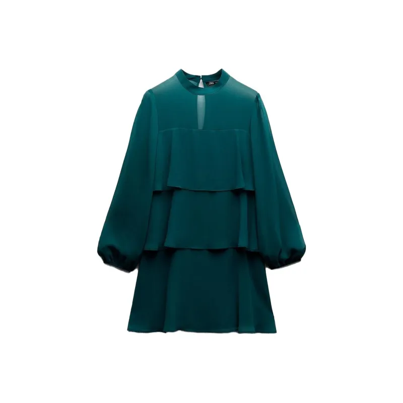 ZARA Long-Sleeved Dresses Women's Green Blue-0
