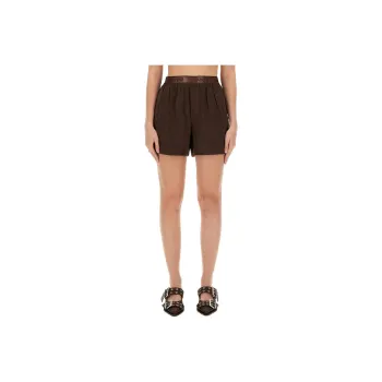 GANNI Logo Waistband Wide Leg Shorts