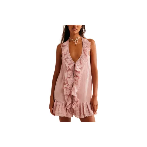 FREE PEOPLE Misa Tunic Slip Dresses Women's Pale Mauve/Light Fuchsia