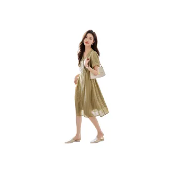 Mo Han Yi Mei Short Sleeved Dress Women's Yellow Green