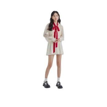 DEAR DEER PUFF Long Sleeved Dresses Women's White/Pink