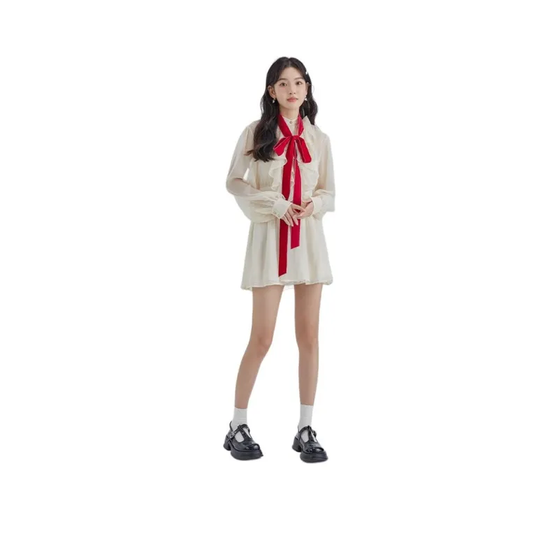 DEAR DEER PUFF Long Sleeved Dresses Women's White/Pink-0
