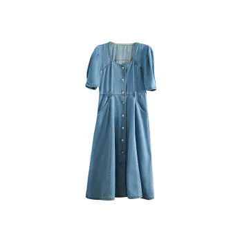 Olrain Short Sleeved Dresses Women's Denim Blue